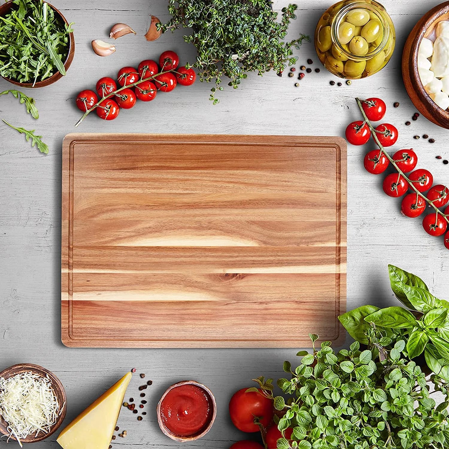 Acacia Wood Cutting Board with Juice Groove, 24"x 18"x 1.2" Extra Large Butcher Block E861