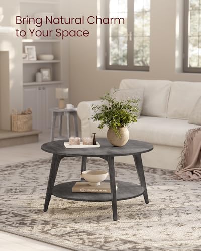 Round Coffee Table, 2 Tier, 31.5 x 17.7 Inches, Honey Brown H845