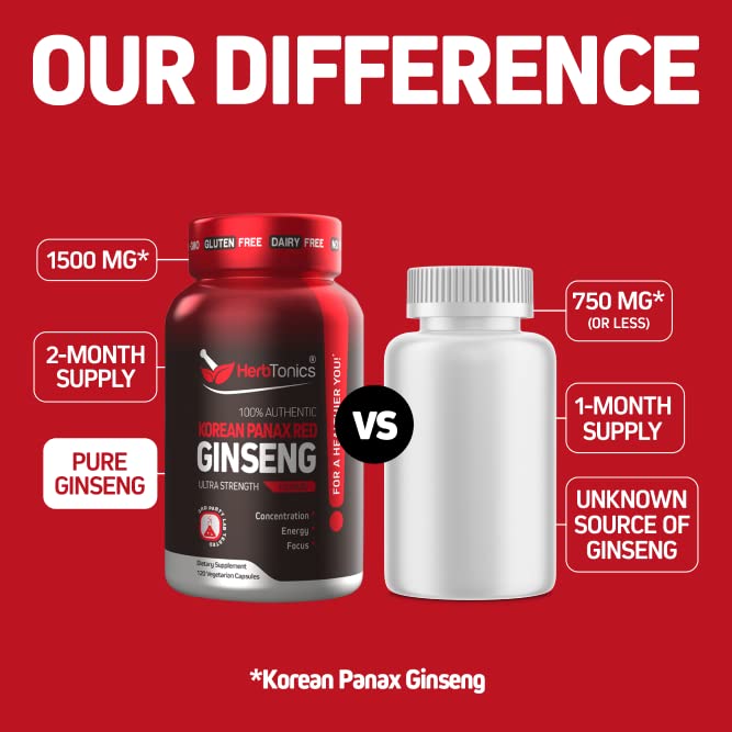 120 Capsules Korean Red Panax Ginseng 1500mg Supplement Q2372