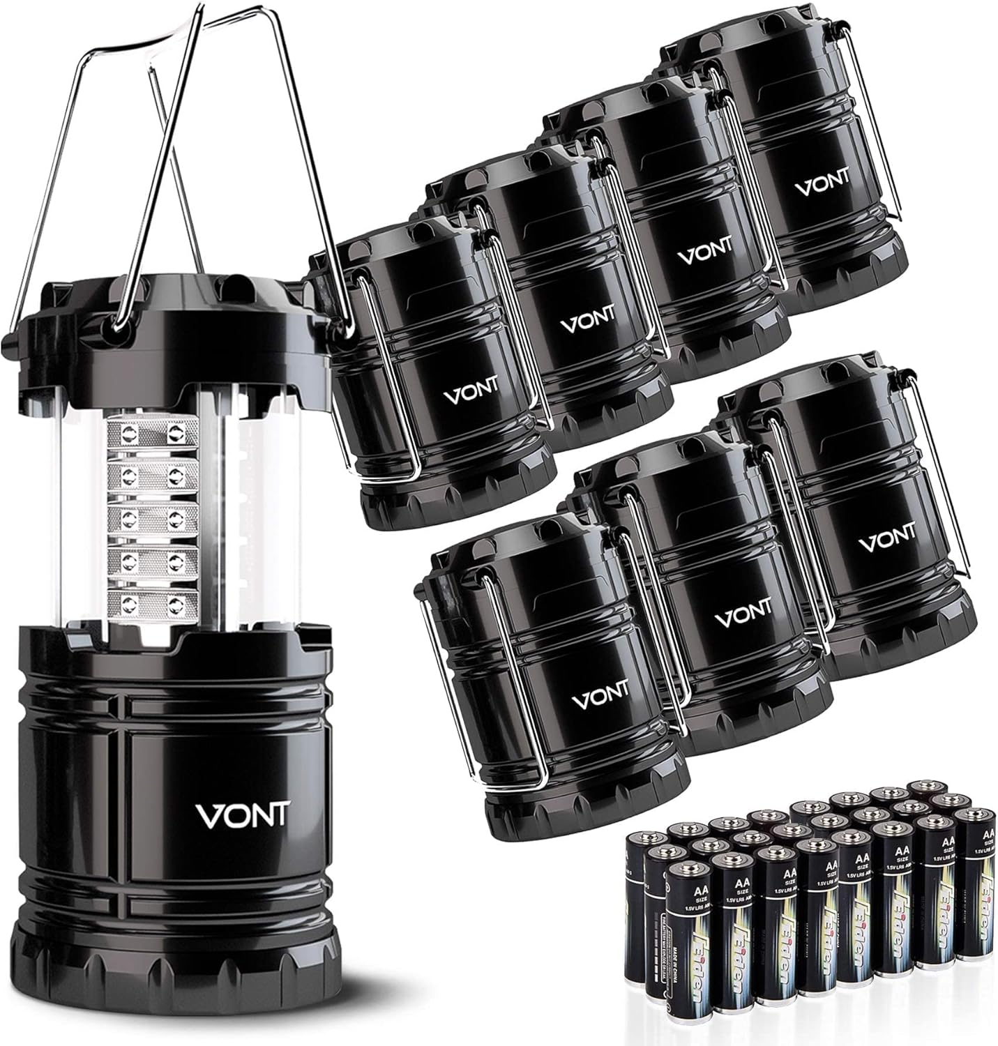8 Pack Black Collapsible LED Camping Lantern C416