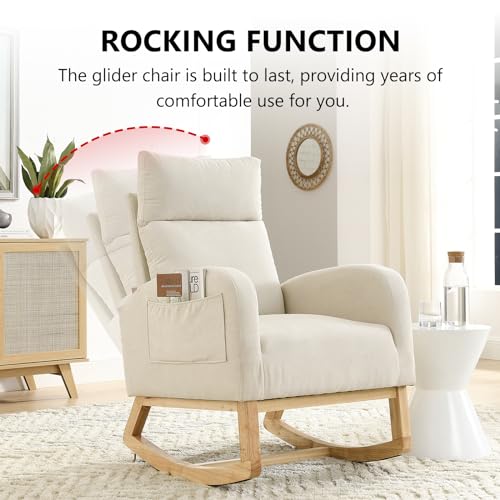 Grey Teddy Upholstered Glider Rocking Chair with Wood Legs V573321