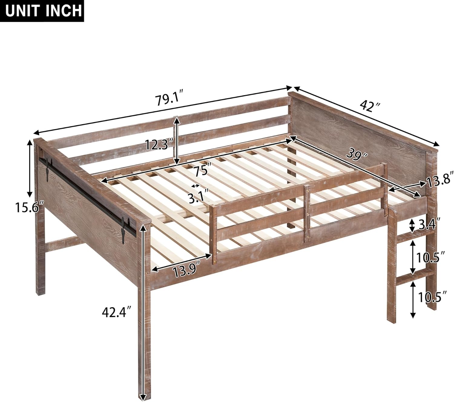 Twin Size Wood Loft Bed with Hanging Clothes Rack K9523