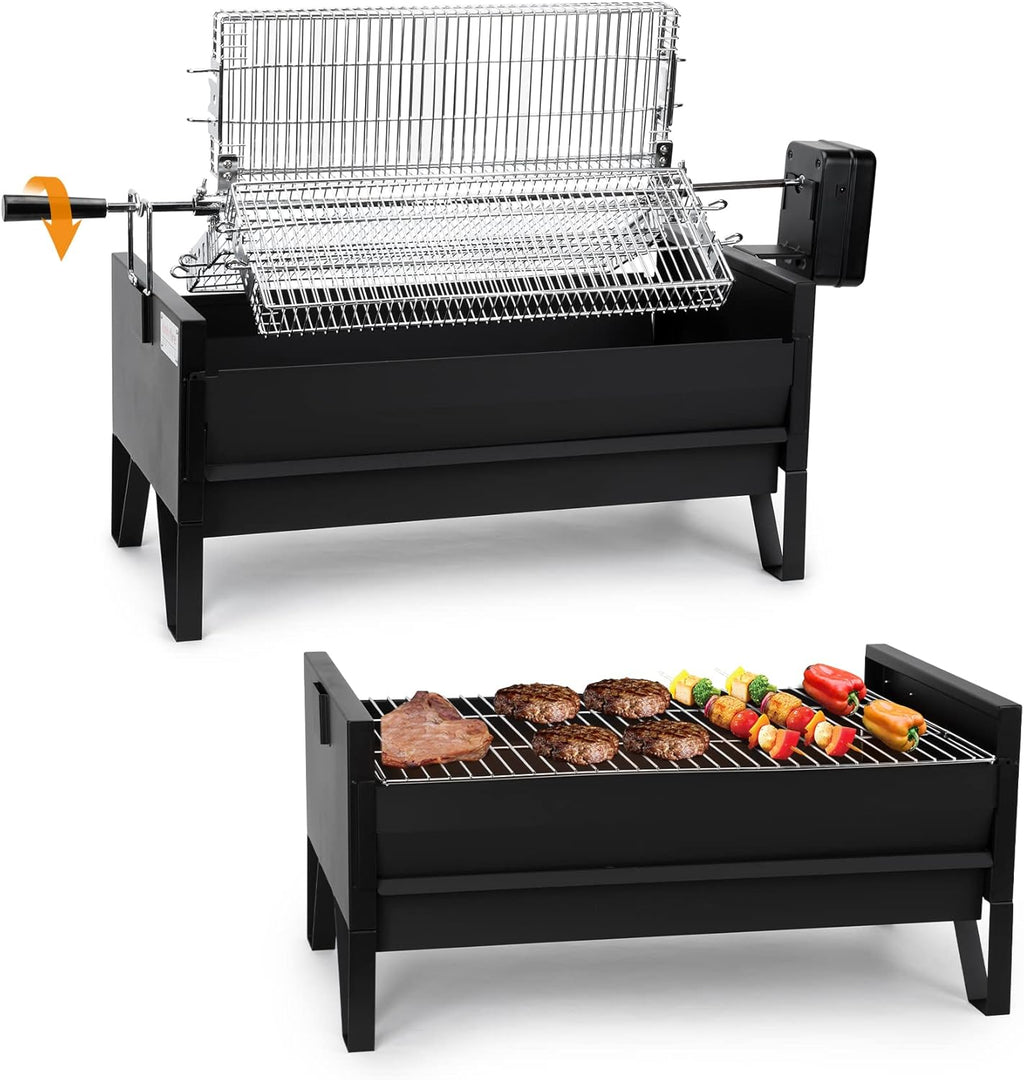 2 IN 1 Charcoal Grill Rotisserie Kit with 3 Stainless Steel Rotating Baskets and 24 In Grill Grate P712961