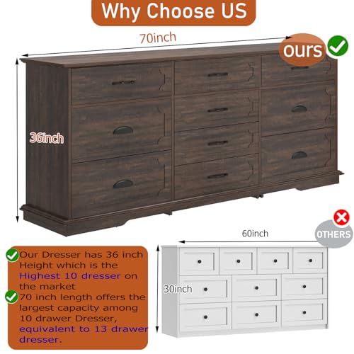 White 10 Drawer Wood Dresser with Charging Station O382