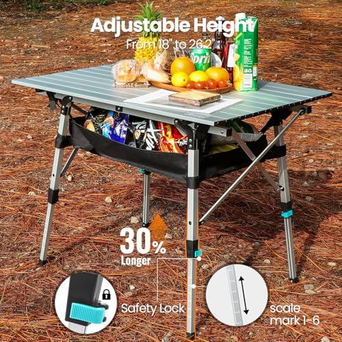 Portable Aluminum Folding Camping Table with Adjustable Legs Y872565