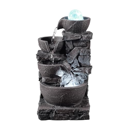 4-Tier Stone Tabletop Fountain with LED Lights W9132