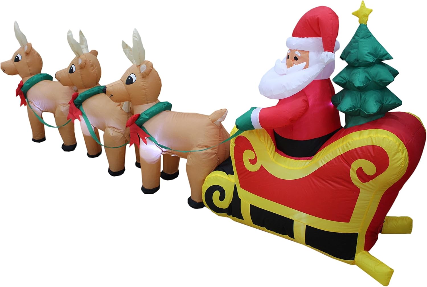 8 Foot Long Christmas Inflatable Santa Claus on Sleigh with 3 Reindeer and Christmas Tree LED Lights V47238