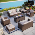 Beige 9-Seat Outdoor Patio Furniture Set with Fire Pit Table X4495
