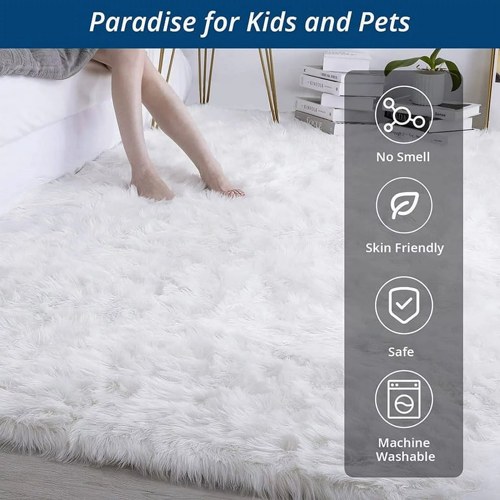 White 4x6 Ft Faux Sheepskin Fluffy Shaggy Rug D598055