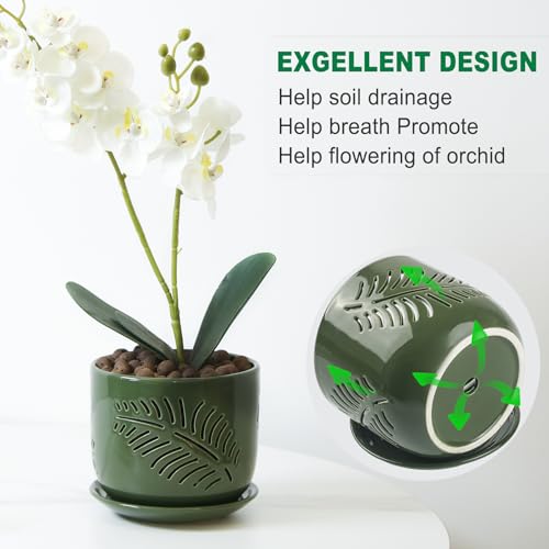 2 Pack 6+5 inch Ceramic Orchid Pots with Holes W5034