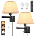 2 Pack Plug In Wall Sconces with Remote Control, White Fabric Shade H48770