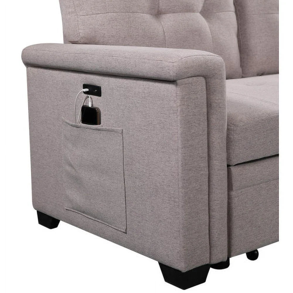 Light Gray Reversible Sleeper Sectional Sofa with Storage Chaise Q88949