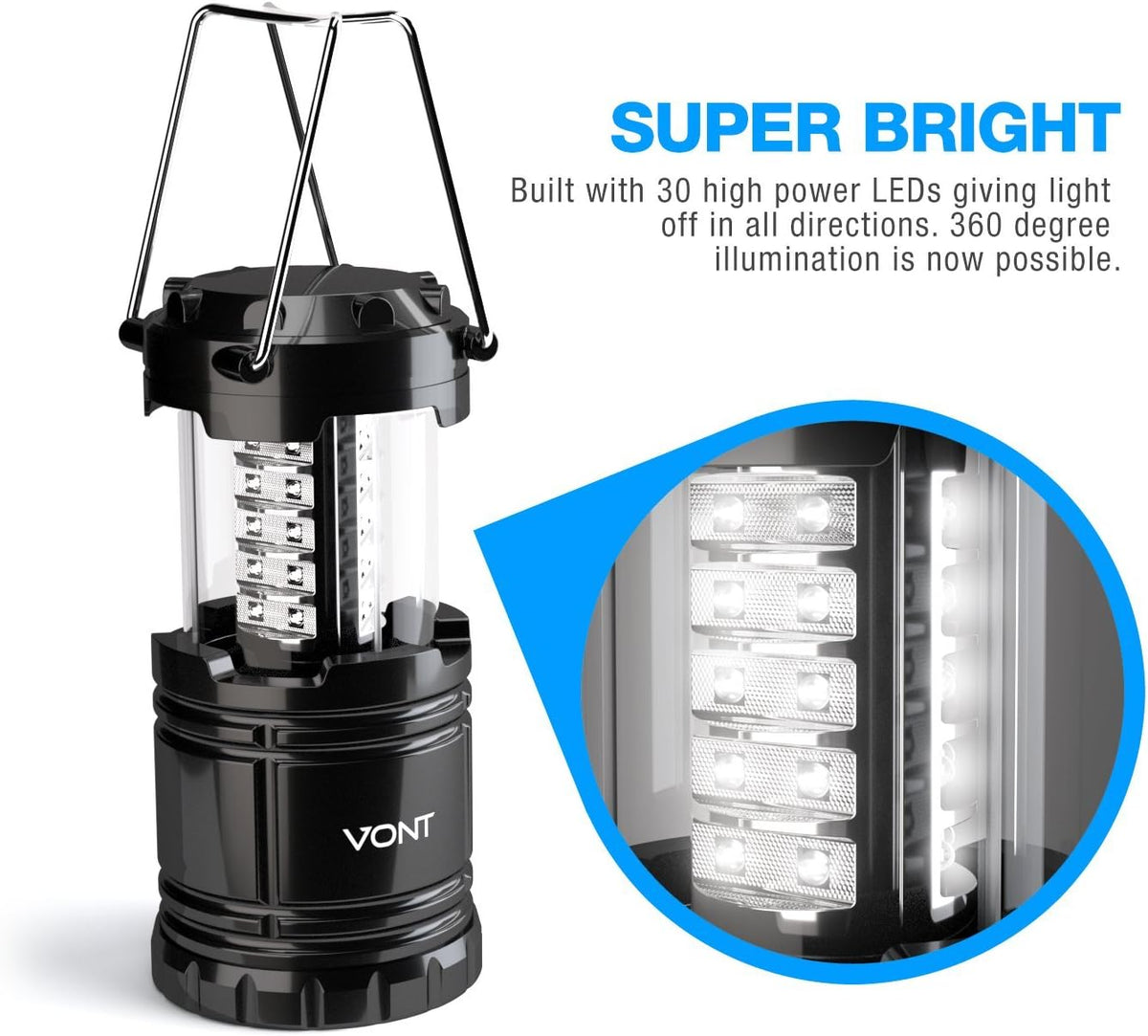 8 Pack Black Collapsible LED Camping Lantern C416