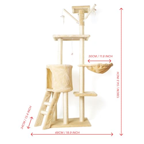 54.3 inch Tall Multi-Level Cat Tree with Cat Condo and Hammock R98350