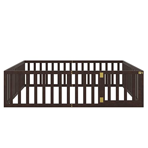 Twin Size Solid Wood Floor Bed Frame with Safety Fence X23444