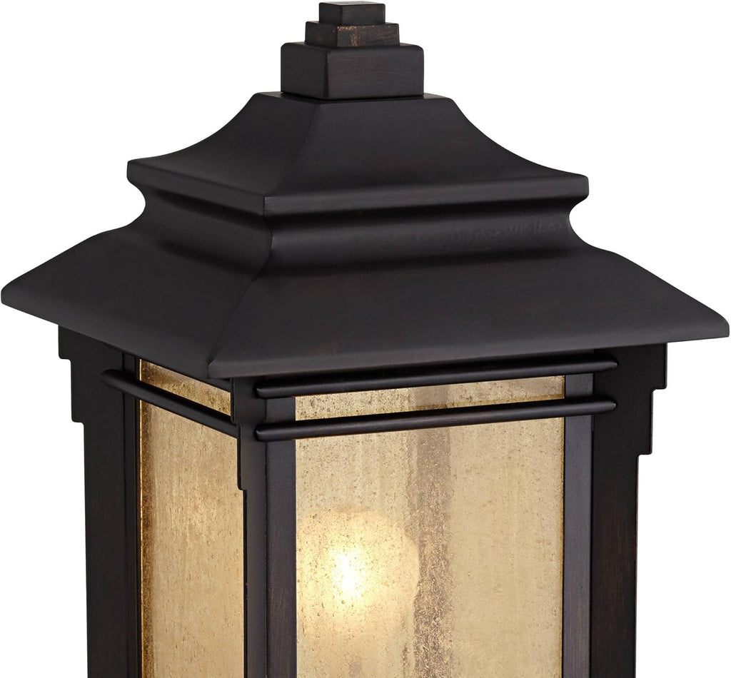 Set of 2 Rustic Farmhouse Outdoor Pier Mount Light Fixtures Walnut Bronze Frosted Cream Glass R535538