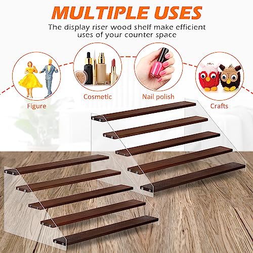 4 Pack Acrylic Wood Tiered Display Shelf Rack Step Riser Ladder Stand (15.7 Inch, 5 Tier) G35736