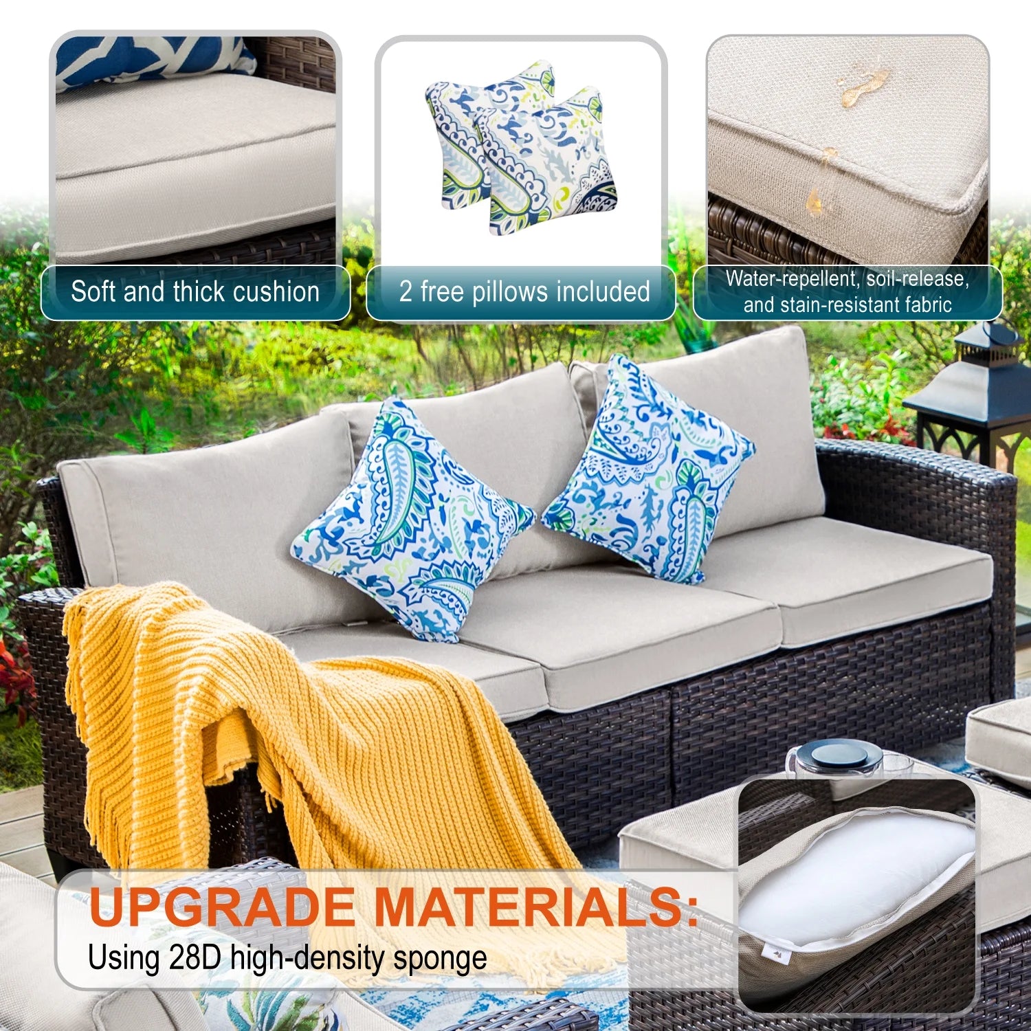 Beige 9-Seat Outdoor Patio Furniture Set with Fire Pit Table X4495