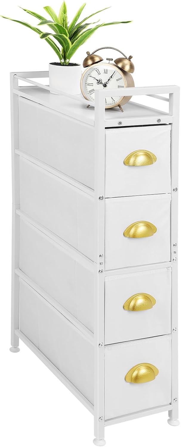 Narrow 4 Drawers Fabric Storage Dresser with Wooden top Z2343