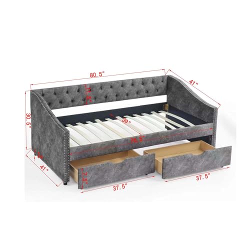 Black Queen Size Upholstered Daybed with 2 Storage Drawers F501457
