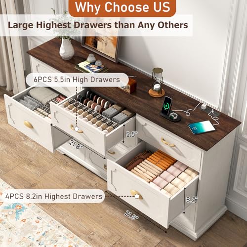 White 10 Drawer Wood Dresser with Charging Station O382