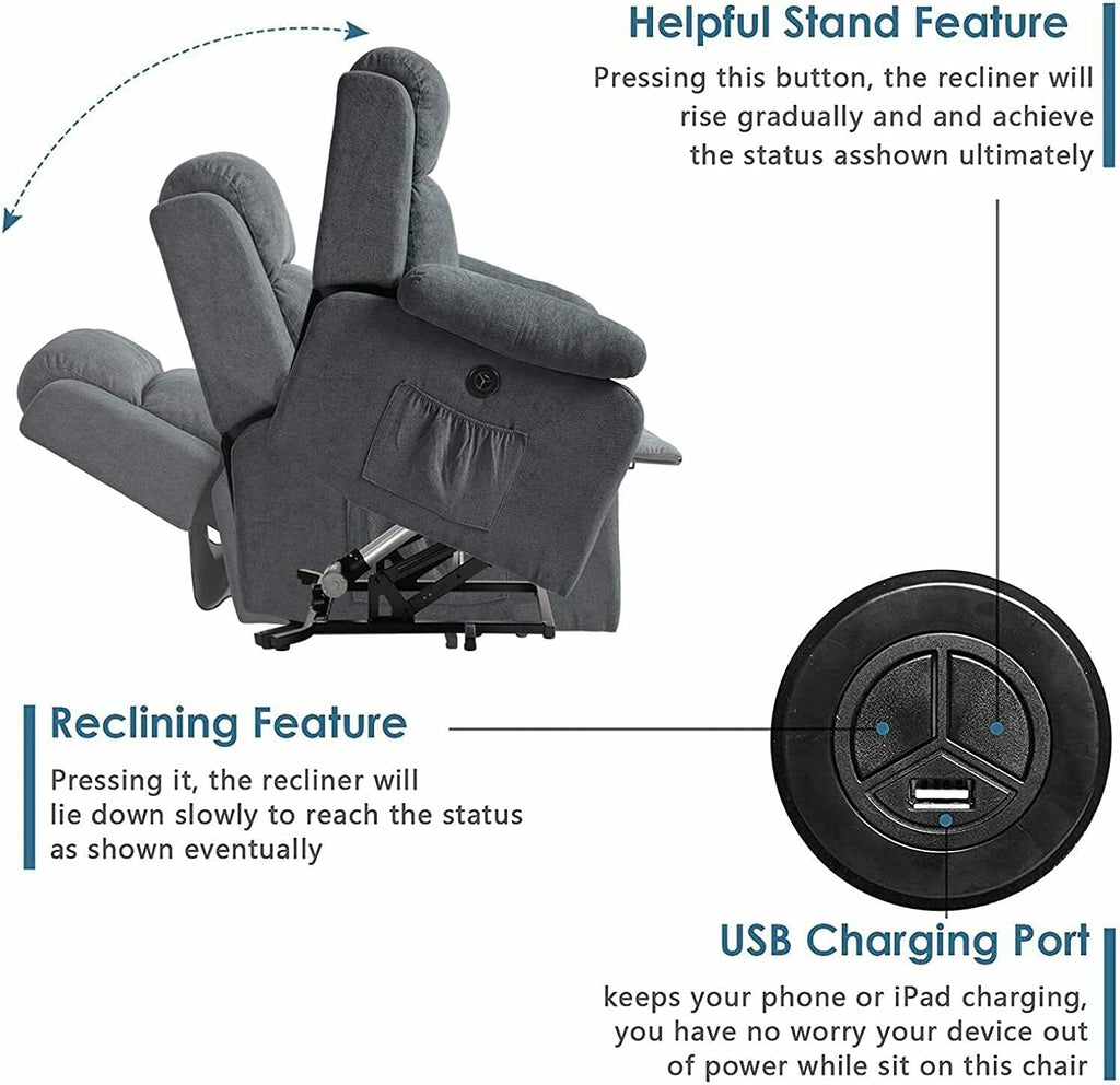 Grey Linen Electric Power Lift Recliner Sofa with Remote Control J852853