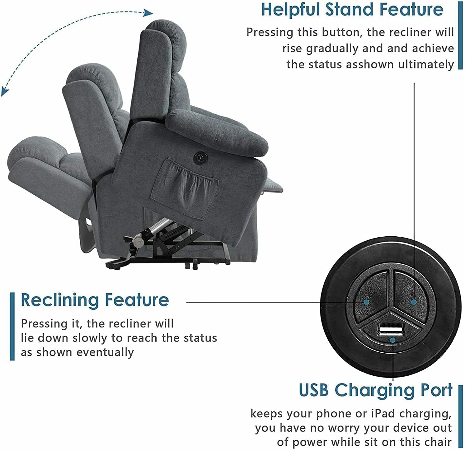 Grey Linen Electric Power Lift Recliner Sofa with Remote Control J852853