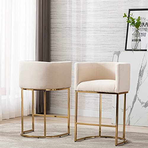 Cream Linen Bar Stools Set of 3 O273