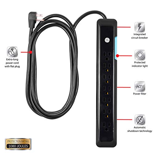 10 Outlet Surge Protector, 2 USB Ports, 4 Ft Power Cord, 2880 Joules, Flat Plug, Black E567993