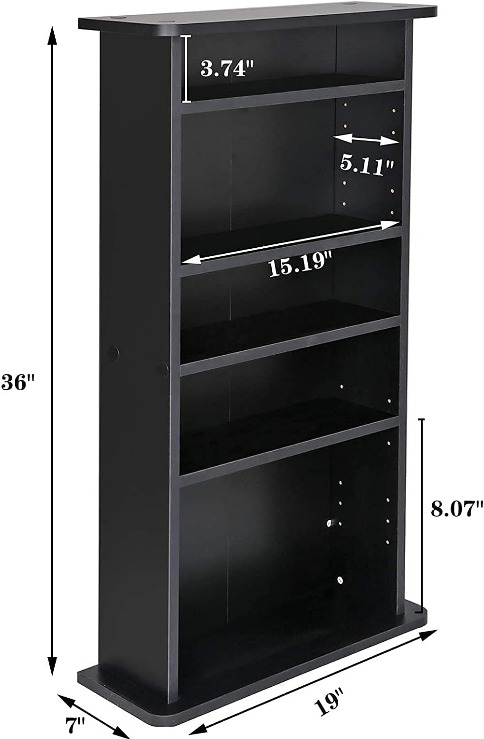 Black 5-Tier Adjustable Media Storage Shelf G857