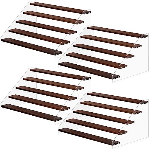 4 Pack Acrylic Wood Tiered Display Shelf Rack Step Riser Ladder Stand (15.7 Inch, 5 Tier) G35736