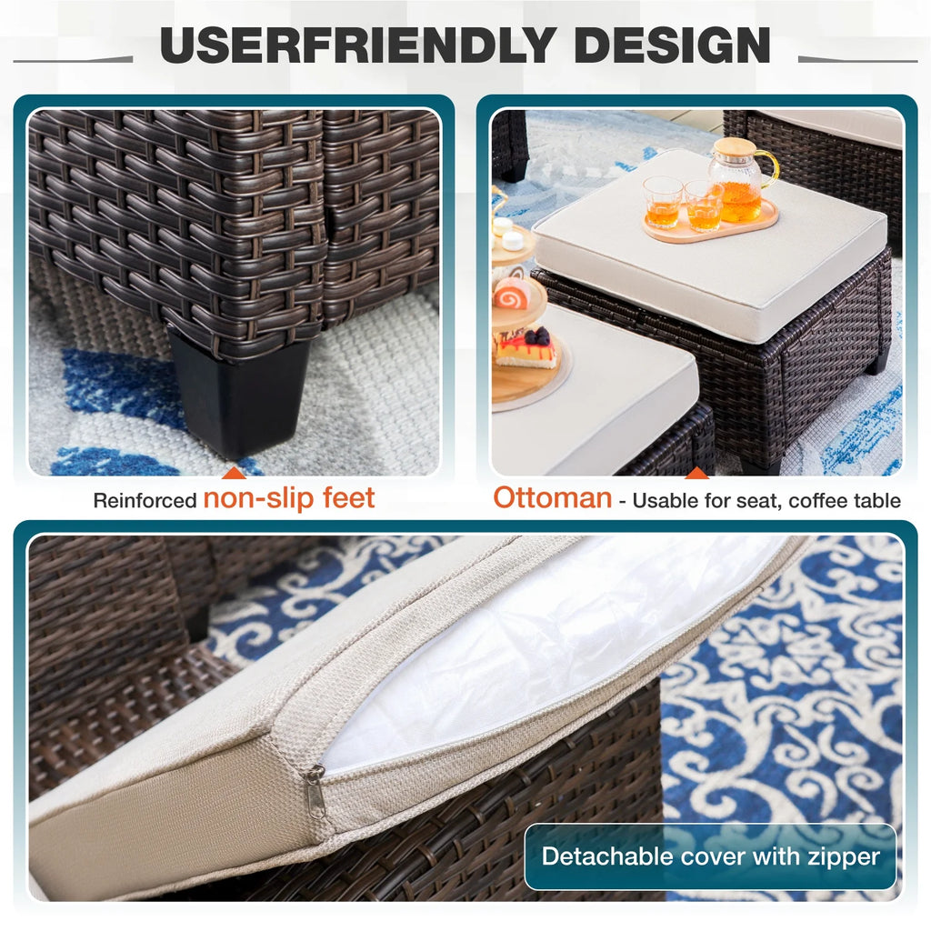Beige 9-Seat Outdoor Patio Furniture Set with Fire Pit Table X4495