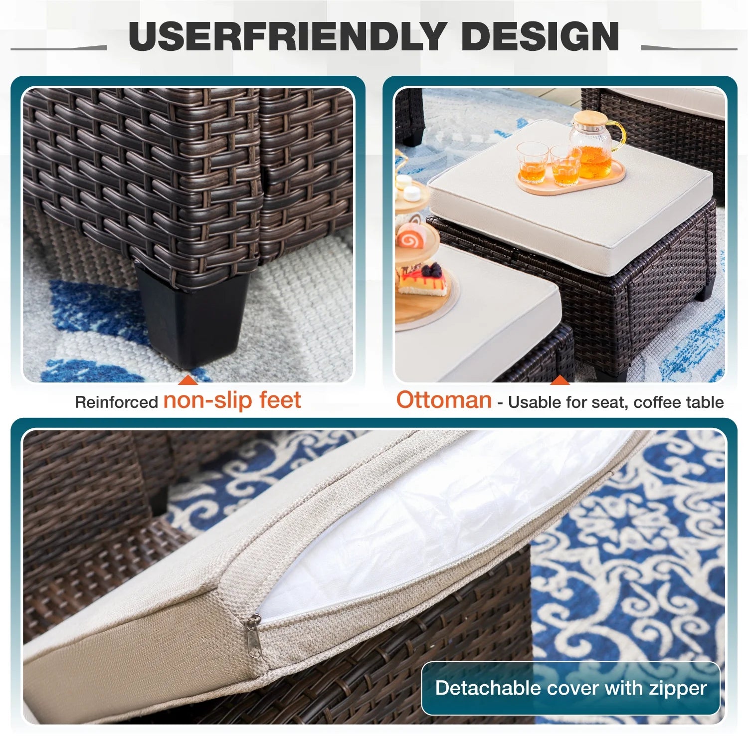 Beige 9-Seat Outdoor Patio Furniture Set with Fire Pit Table X4495