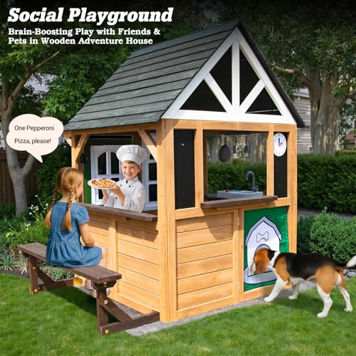 Gray Wooden Play House Playset with Kitchen Z275586