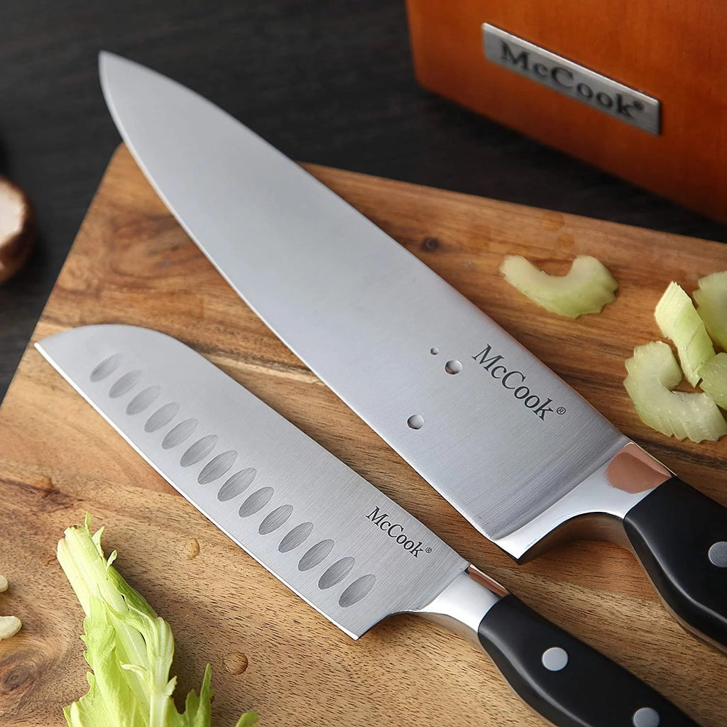 15 Pieces Kitchen Knife Block Set with Built-in Sharpener Q156
