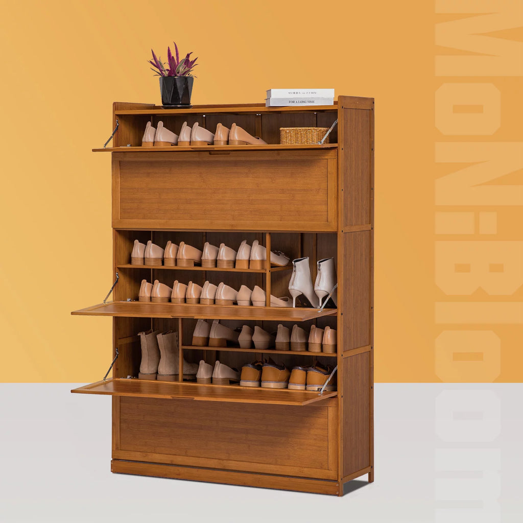 Bamboo 9 Tier Shoe Organizer Cabinet with Door Brown B99362