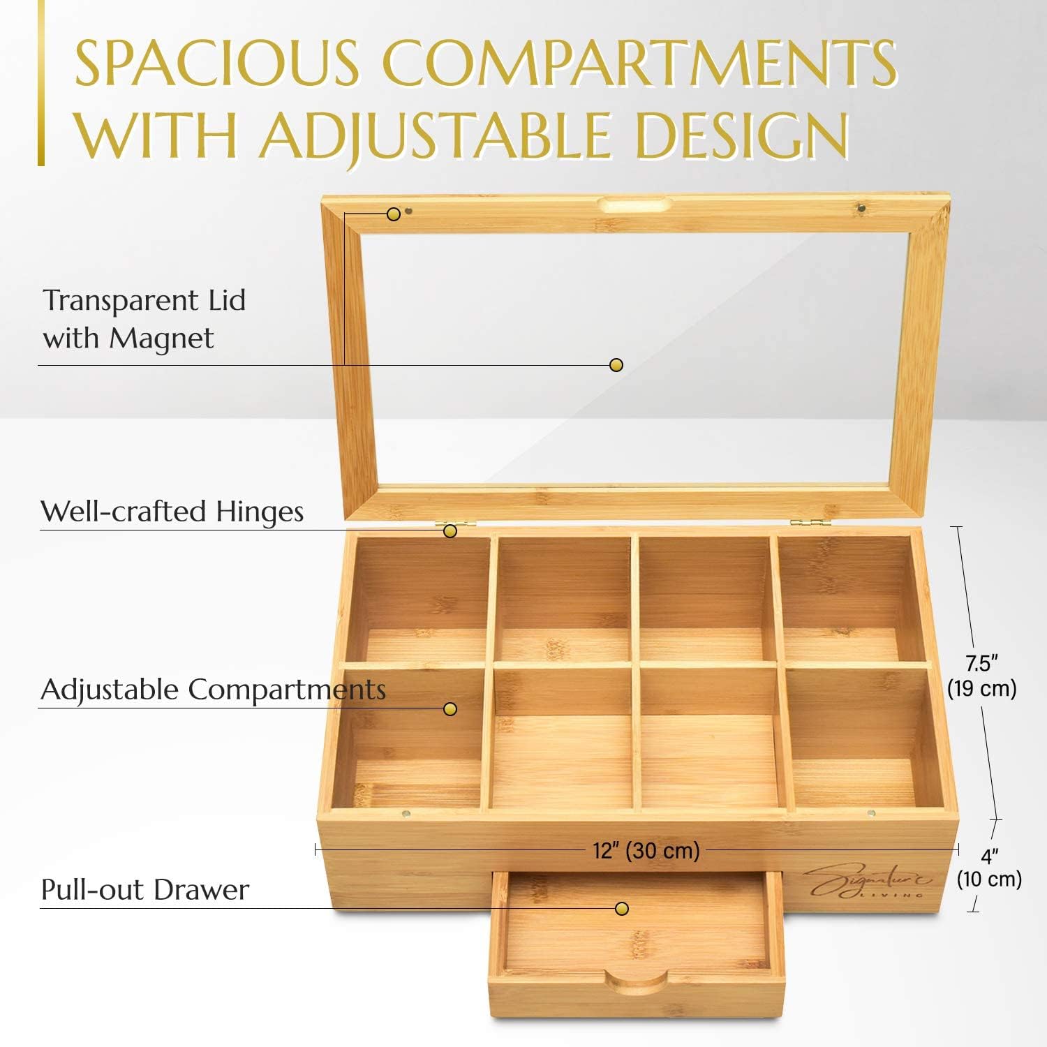 Bamboo Wooden Tea Box Organizer Storage with Drawer (8 Compartments) Y637126